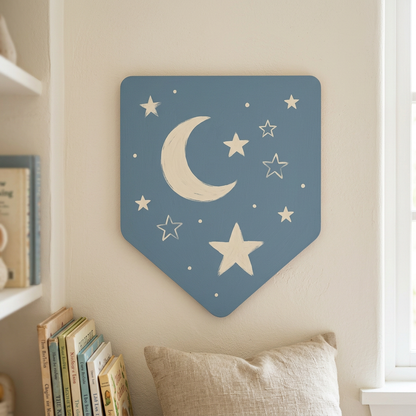Rounded pennant with moon and star painting