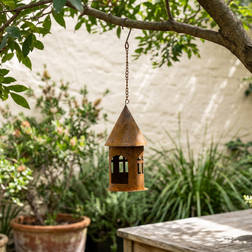 Rustic hanging house in a leafy Australian courtyard