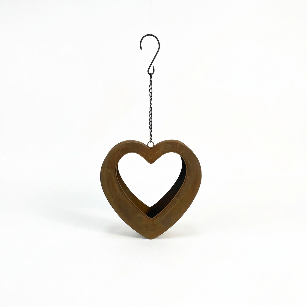 Rustic heart hanging planter on white