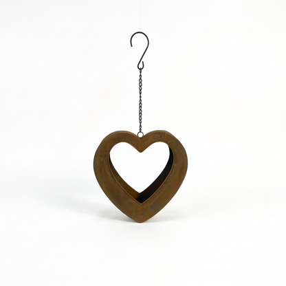 Rustic heart hanging planter on white
