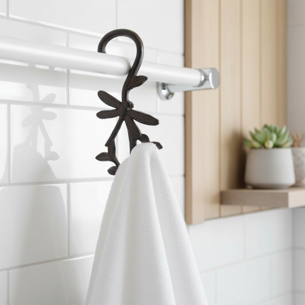 S Hook on towel rail - Linen towel