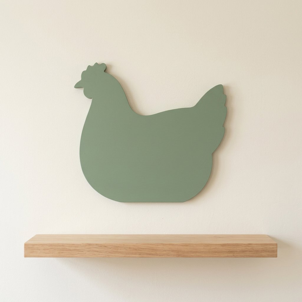 Sage nesting hen used as farmhouse kitchen wall art