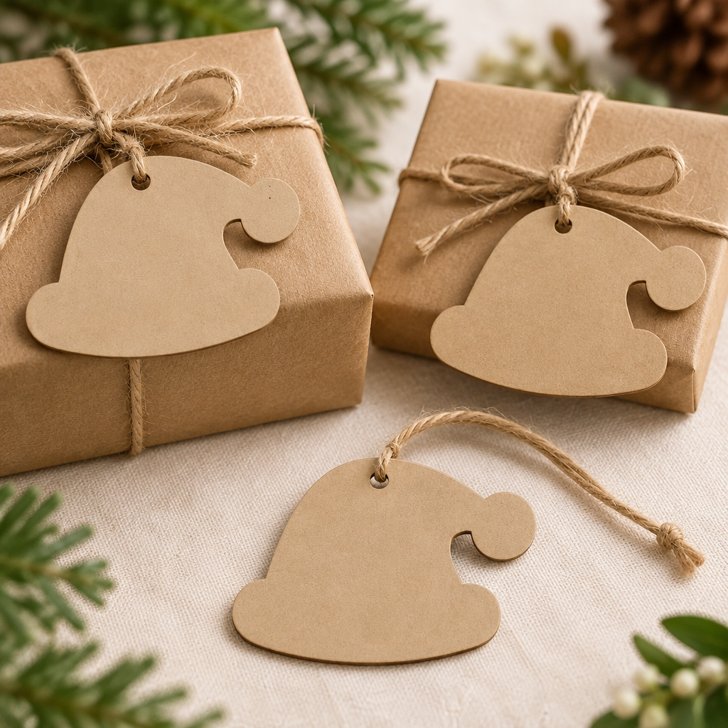 Santa hat gift tags with optional hanging holes and twine