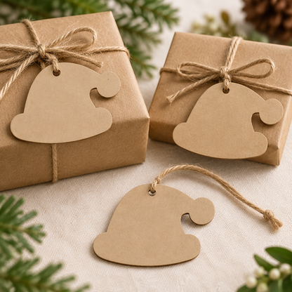 Santa hat gift tags with optional hanging holes and twine