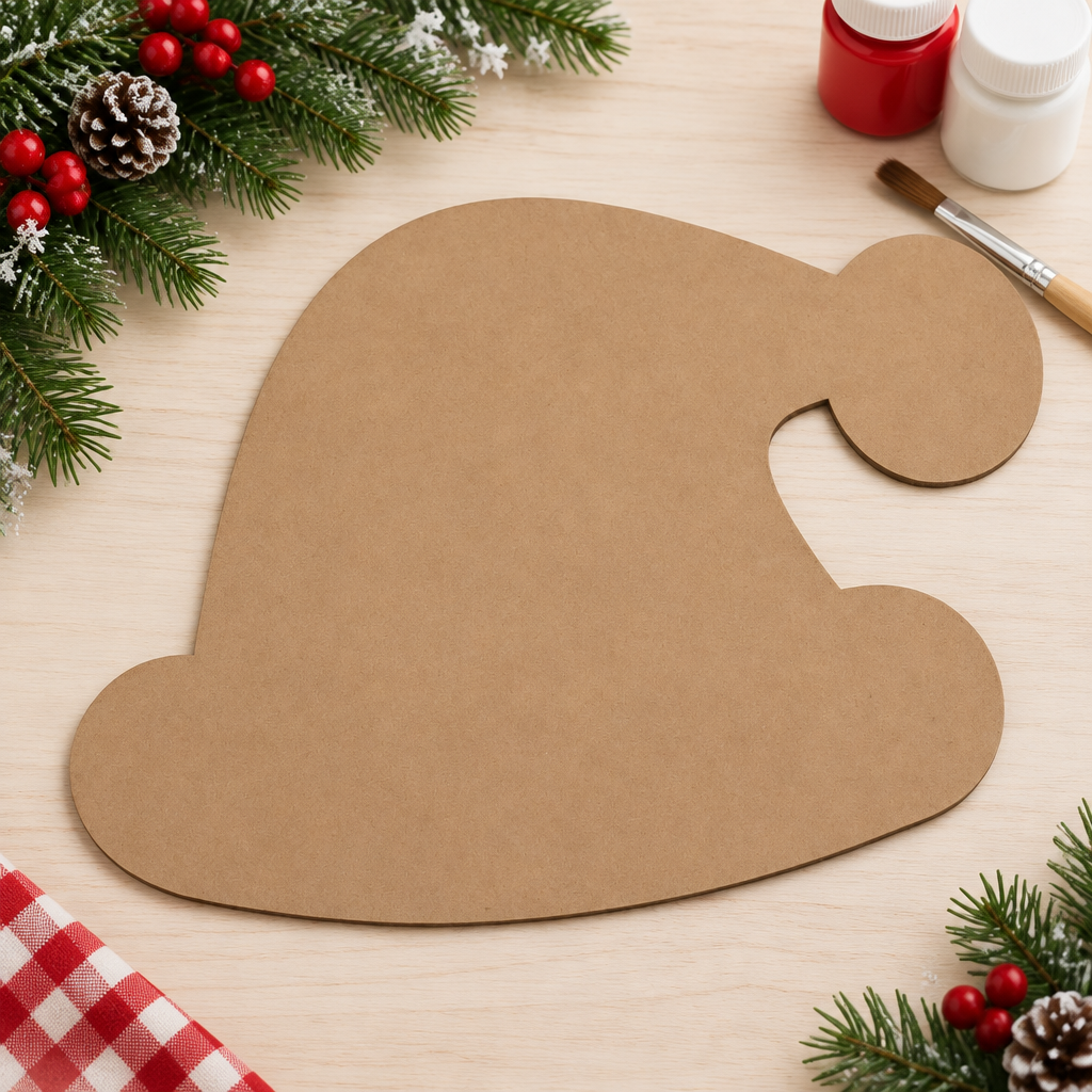 Santa hat MDF blank in a modern Christmas craft setting