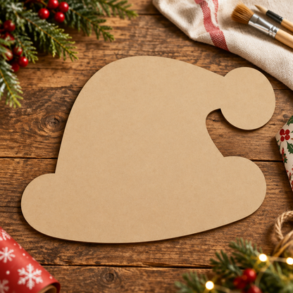 Santa hat MDF blank on a rustic cottage craft table