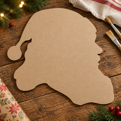 Santa MDF shape on a rustic cottage craft table