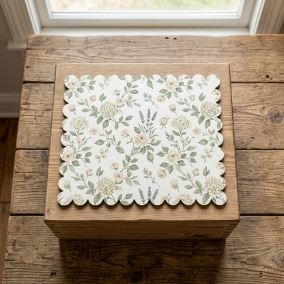 Scalloped panel decorating a keepsake box