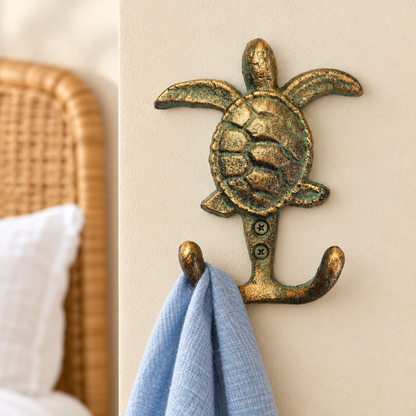 Sea turtle double hook in a coastal bedroom