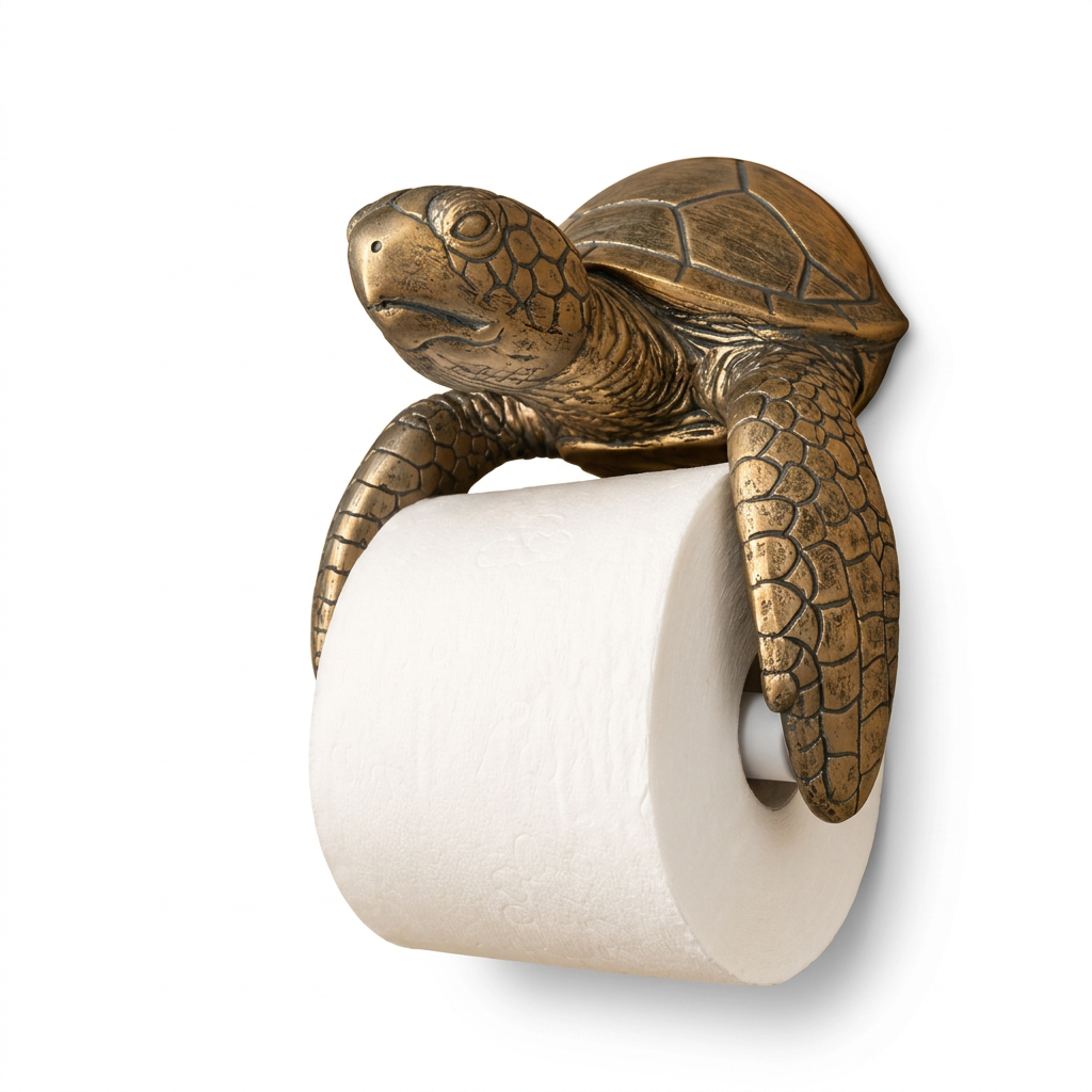 Sea turtle toilet paper holder on white