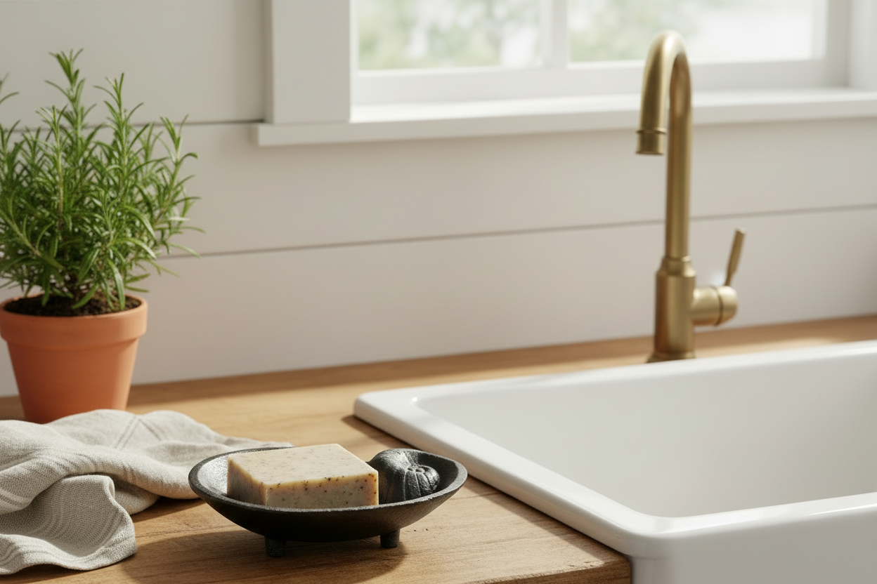 Seashell soap dish — farmhouse kitchen lifestyle
