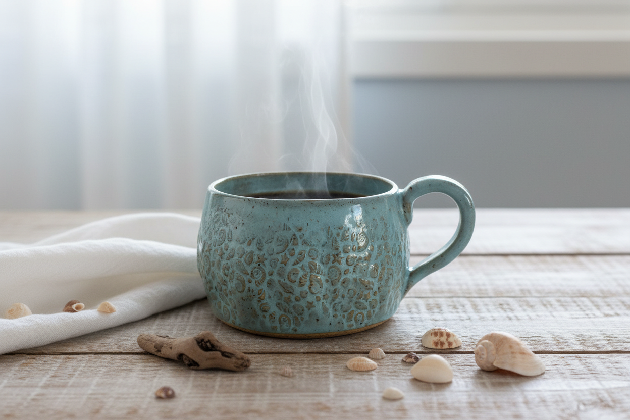 Seashells Light Blue Mug Lifestyle 2
