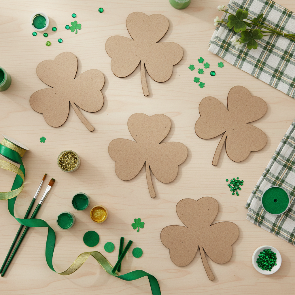 Shamrock MDF shapes for St Patrick’s Day craft