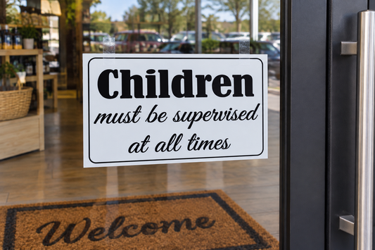 Shopfront glass door display, square corners