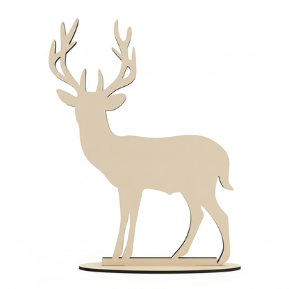 Single raw MDF stag with stand on white