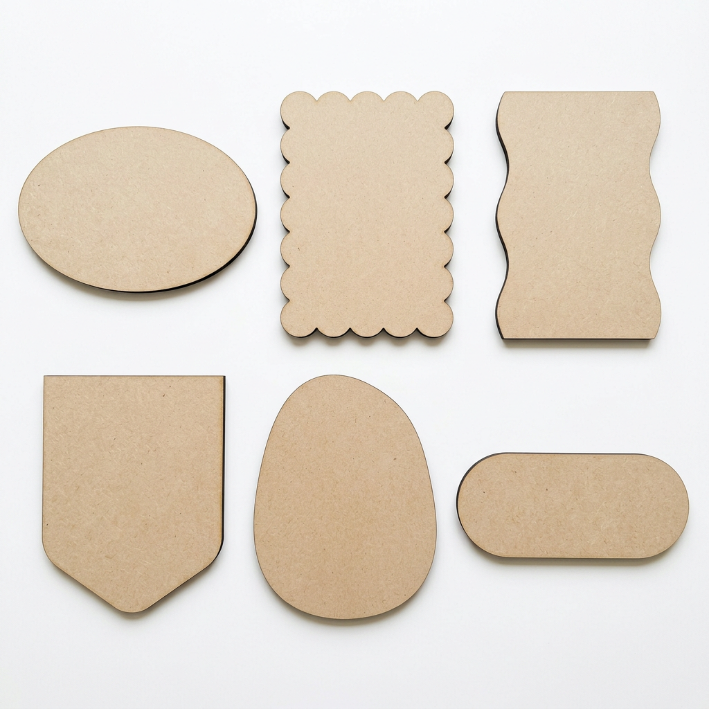 Six plain MDF home-decor panel concepts