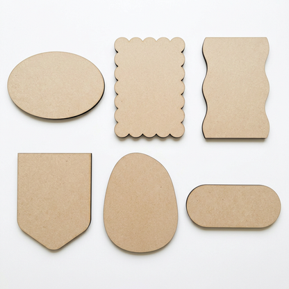 Six plain MDF home-decor panel concepts