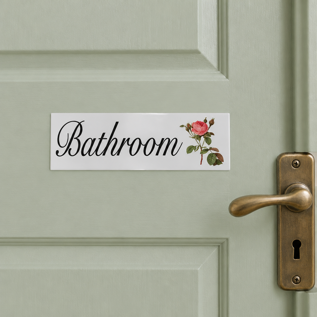 Small 15 × 5cm Pink Vintage Rose Bathroom sign, square preview