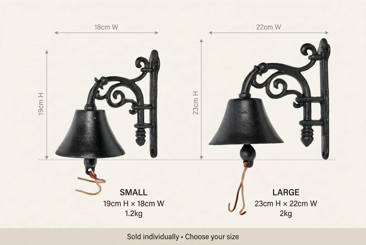 Small and large antique scroll doorbell size comparison