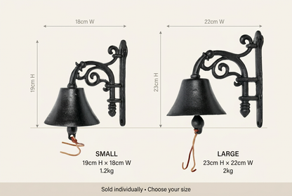 Small and large antique scroll doorbell size comparison