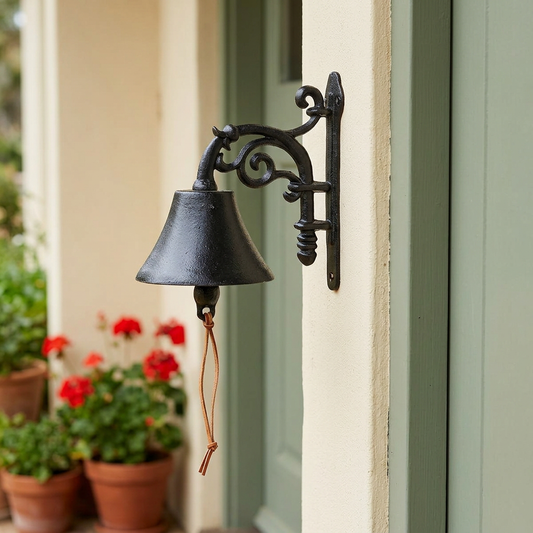 Small scroll doorbell at a country cottage entrance