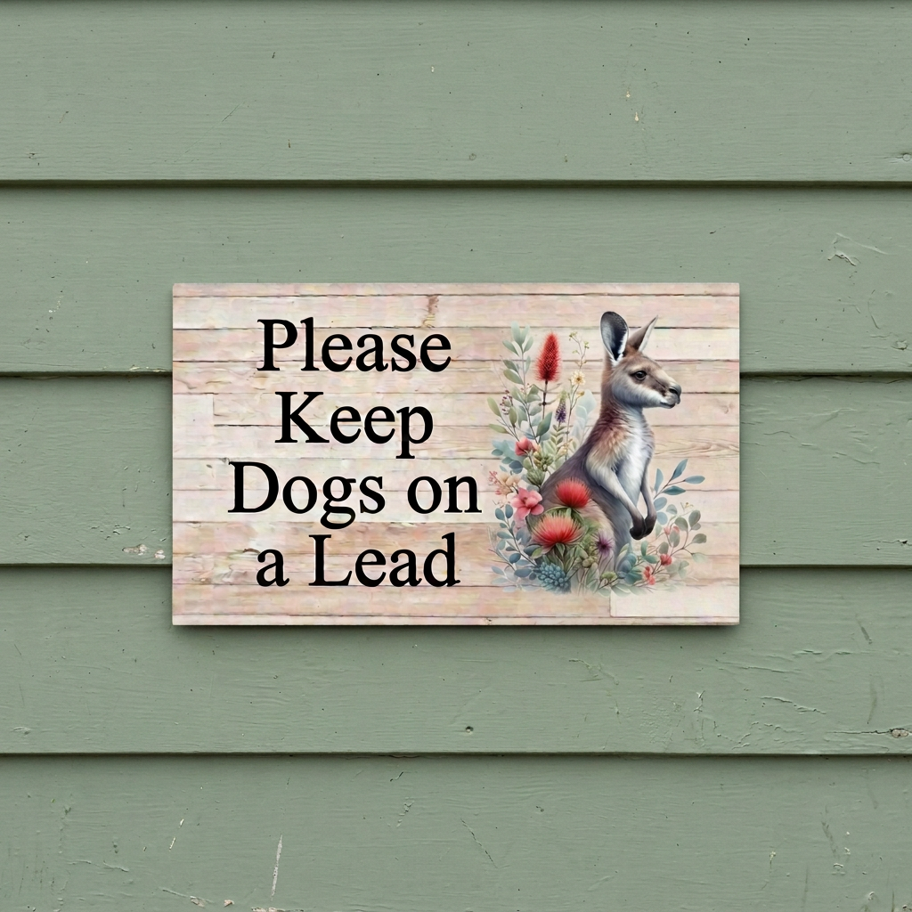 Square-corner kangaroo sign on cottage weatherboards