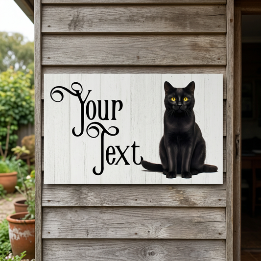 Straight-on black cat Your Text plaque