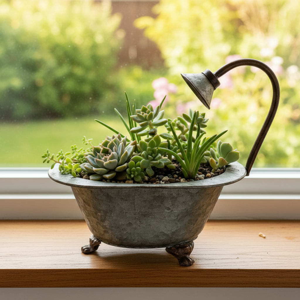 Succulents on a kitchen windowsill