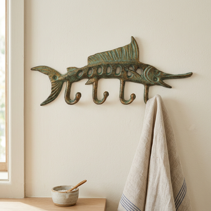 Swordfish hooks in a coastal kitchen