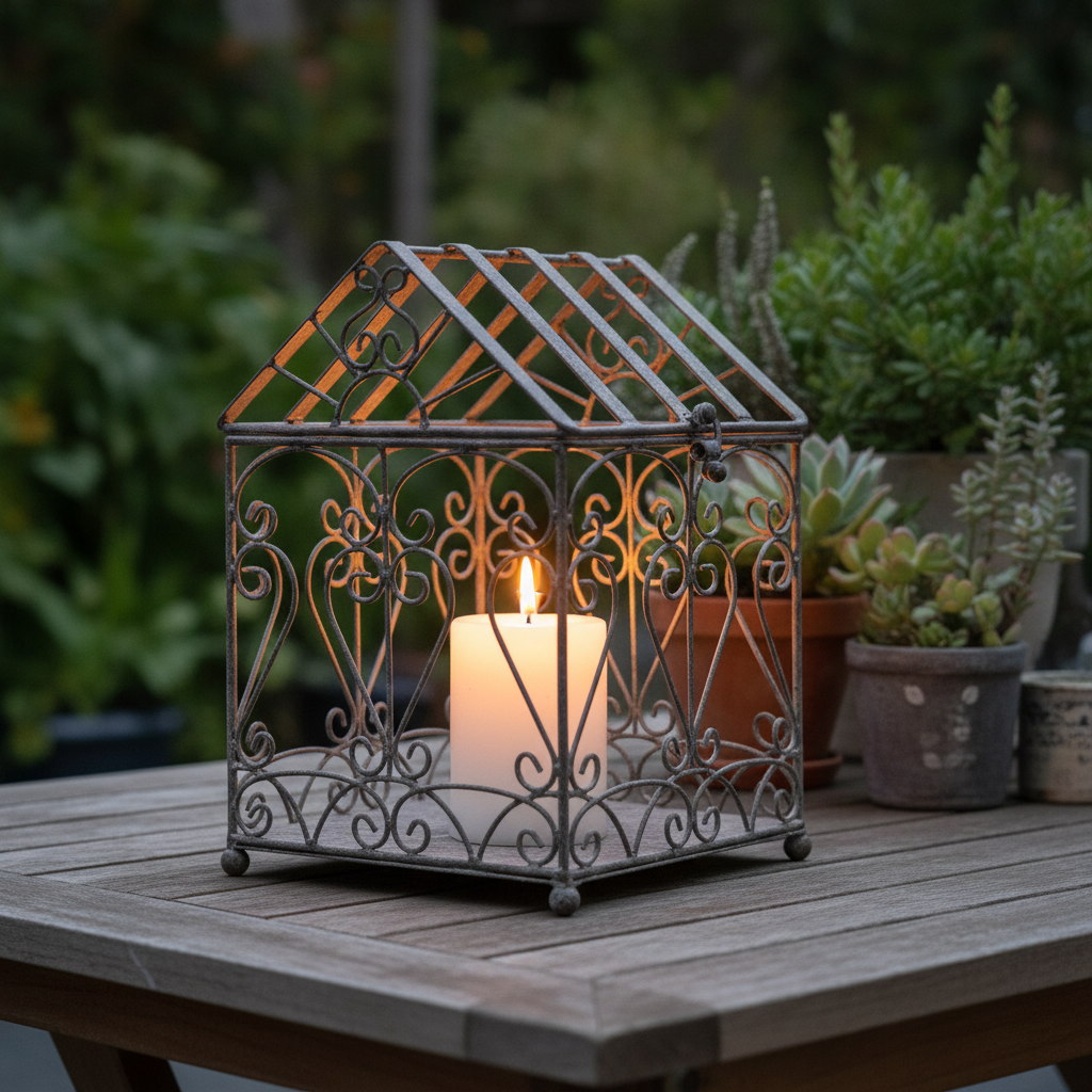 Terrarium as a candle lantern at dusk