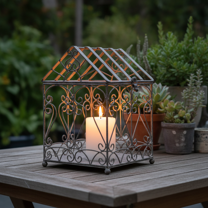 Terrarium as a candle lantern at dusk