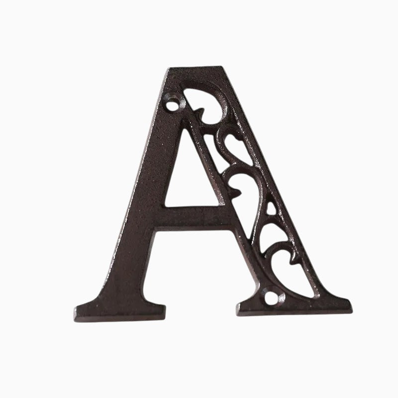 The Renmy Store Homewares & Gifts black cast iron letter A with a decorative hollowed-out European retro design.