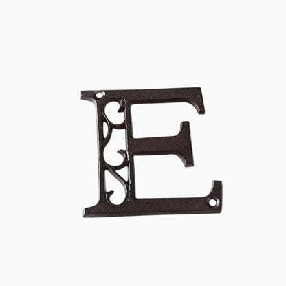 The Renmy Store Homewares & Gifts black cast iron letter E with a decorative hollowed-out European retro design.