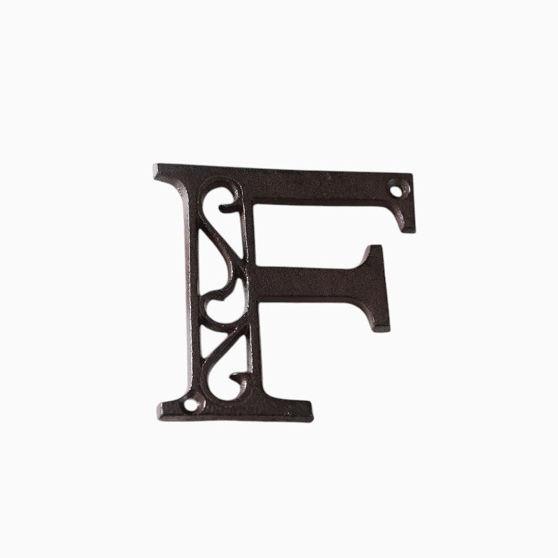 The Renmy Store Homewares & Gifts black cast iron letter F with a decorative hollowed-out European retro design