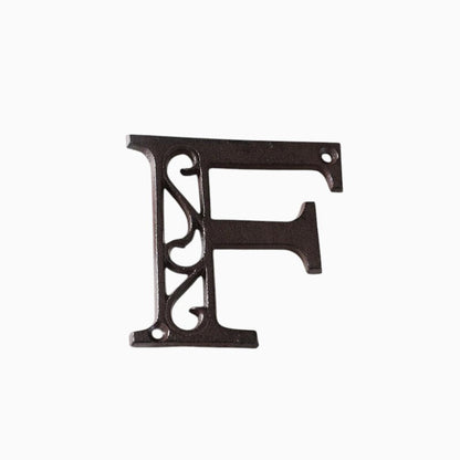 The Renmy Store Homewares & Gifts black cast iron letter F with a decorative hollowed-out European retro design