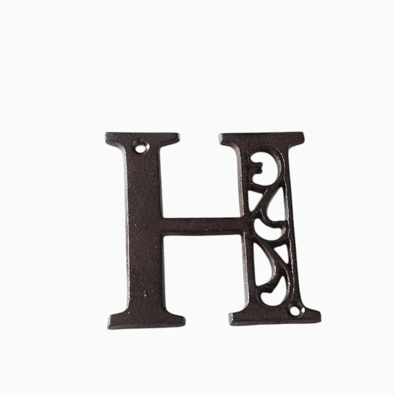 The Renmy Store Homewares & Gifts black cast iron letter H with a decorative hollowed-out European retro design.