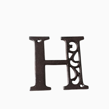 The Renmy Store Homewares & Gifts black cast iron letter H with a decorative hollowed-out European retro design.