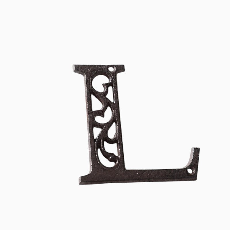 The Renmy Store Homewares & Gifts black cast iron letter L with a decorative 3D hollowed-out European retro design.