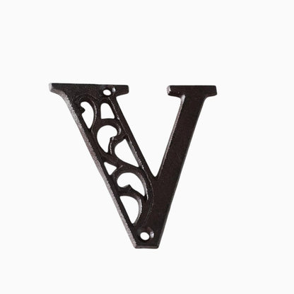 The Renmy Store Homewares & Gifts black cast iron letter V with a decorative hollowed-out European retro design.