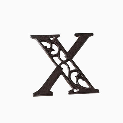 The Renmy Store Homewares & Gifts black cast iron letter X with a decorative hollowed-out European retro design.