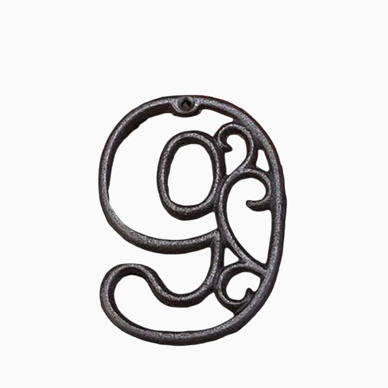 The Renmy Store Homewares & Gifts black cast iron number 9 with a 3D hollowed-out European retro design.