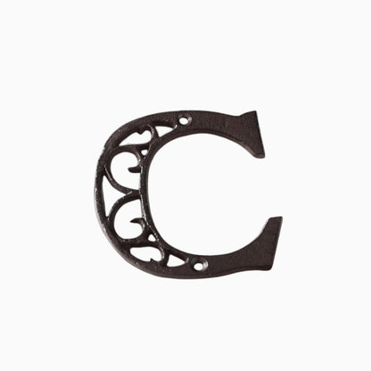 The Renmy Store Homewares & Gifts black cast iron letter C with a decorative 3D hollowed-out European retro design