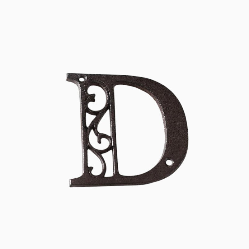 The Renmy Store Homewares & Gifts black cast iron letter D with a decorative hollowed-out European retro design.