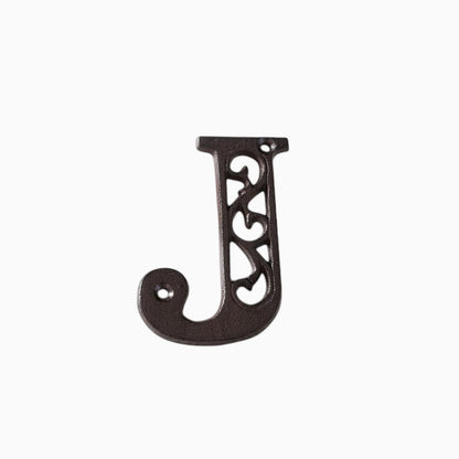 The Renmy Store Homewares & Gifts black cast iron letter J with a vintage hollowed-out 3D design for home signage.