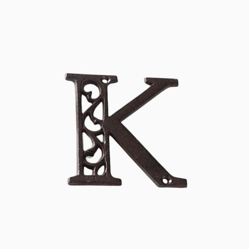 The Renmy Store Homewares & Gifts black cast iron letter K with a decorative hollowed-out European retro design.