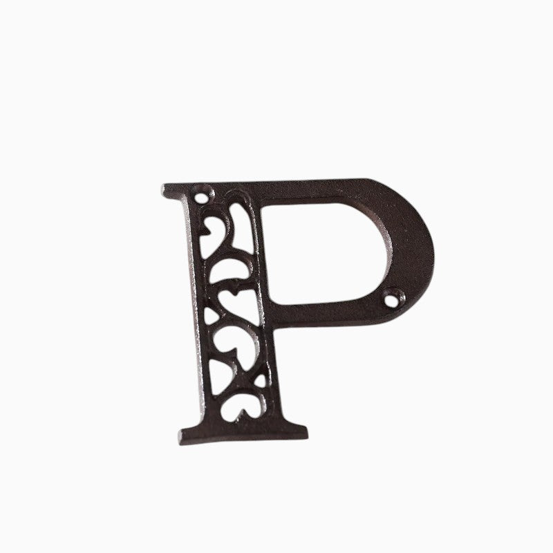 The Renmy Store Homewares & Gifts black cast iron letter P with a decorative hollowed-out European retro design.