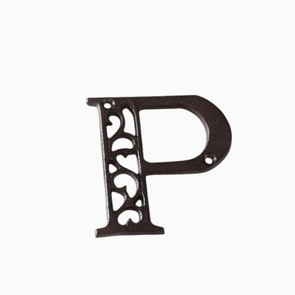 The Renmy Store Homewares & Gifts black cast iron letter P with a decorative hollowed-out European retro design.