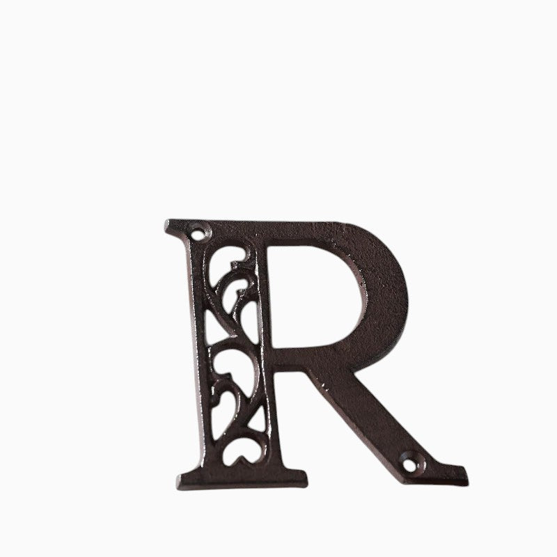 The Renmy Store Homewares & Gifts black cast iron letter R with a decorative hollowed-out European retro design.