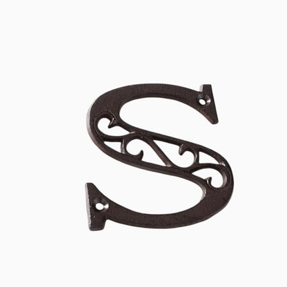 The Renmy Store Homewares & Gifts black cast iron letter S with a decorative 3D hollowed-out European retro design.