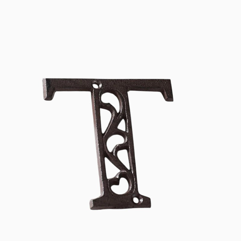 The Renmy Store Homewares & Gifts black cast iron letter T with a decorative hollowed-out European retro design